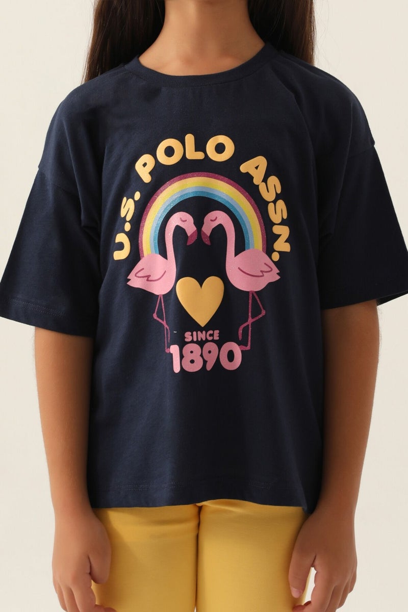 U.S. Polo Assn. Licensed Rainbow Navy Blue Girls Bermuda Set  - Image 4