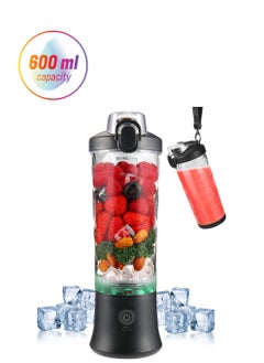 خلاط صغير محمول بسعة 600 مل مع 6 شفرات ، خلاط بحجم شخصي للاهتزازات والعصائر (أسود)