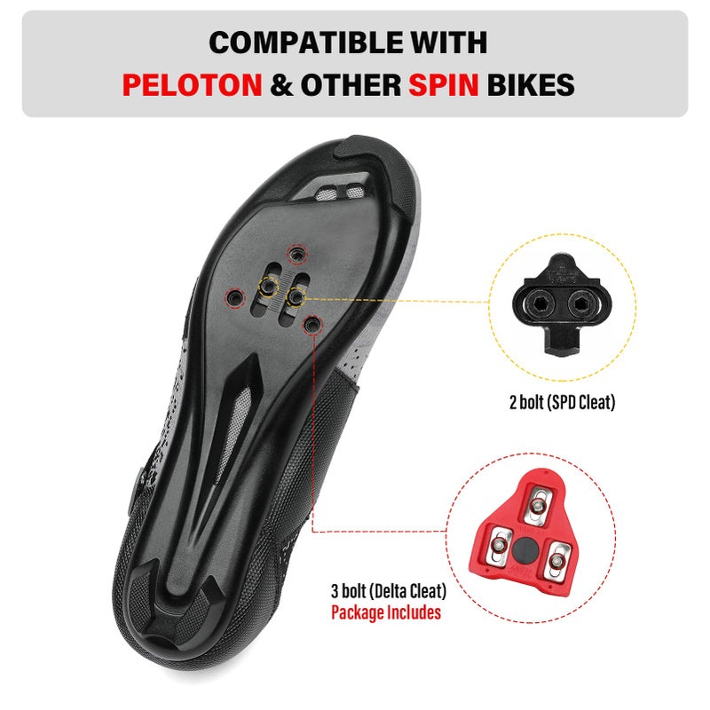 VikoViren Unisex Cycling Shoes Compatible with Peloton Bike & SPD Indoor Road Riding Biking Bike Shoes with Delta Cleats Included for Men Women Grey M8.5 - Image 3