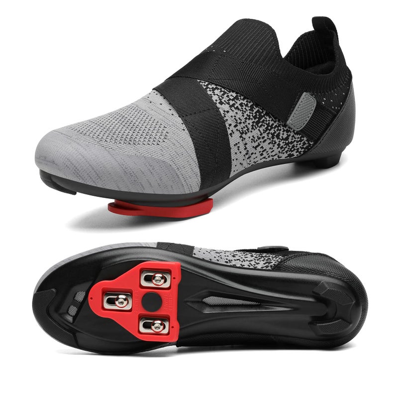 VikoViren Unisex Cycling Shoes Compatible with Peloton Bike & SPD Indoor Road Riding Biking Bike Shoes with Delta Cleats Included for Men Women Grey M8.5 - Image 1