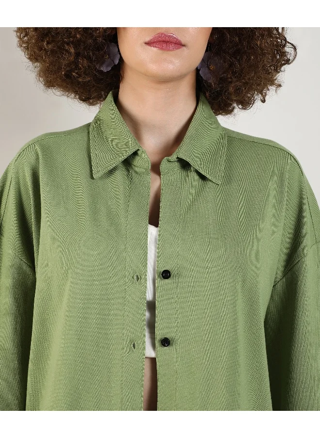 Campus Sutra Women's Pistachio Green Solid Boxy Shirt