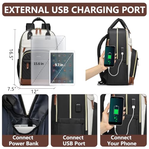 bagswan Laptop Backpack for Women Bag - 15.6 inch Work Travel Backpack with USB Charger College Bookbag Waterproof Business Computer Backpack Anti-theft Casual Backpacks for Nurse Teacher Beige Black Brown - Image 4