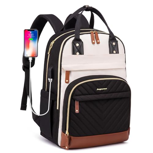 bagswan Laptop Backpack for Women Bag - 15.6 inch Work Travel Backpack with USB Charger College Bookbag Waterproof Business Computer Backpack Anti-theft Casual Backpacks for Nurse Teacher Beige Black Brown - Image 1