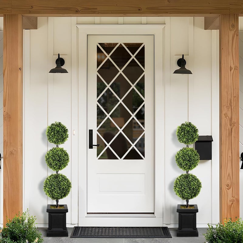 colorspec 3.5ft Boxwood Outdoor Topiary Set of 2, Tall All Year Green Fake Plant Topiary Trees Artificial Outdoor Porch Trees with Sturdy Pot for Outdoor Indoor (Ball) - Image 4