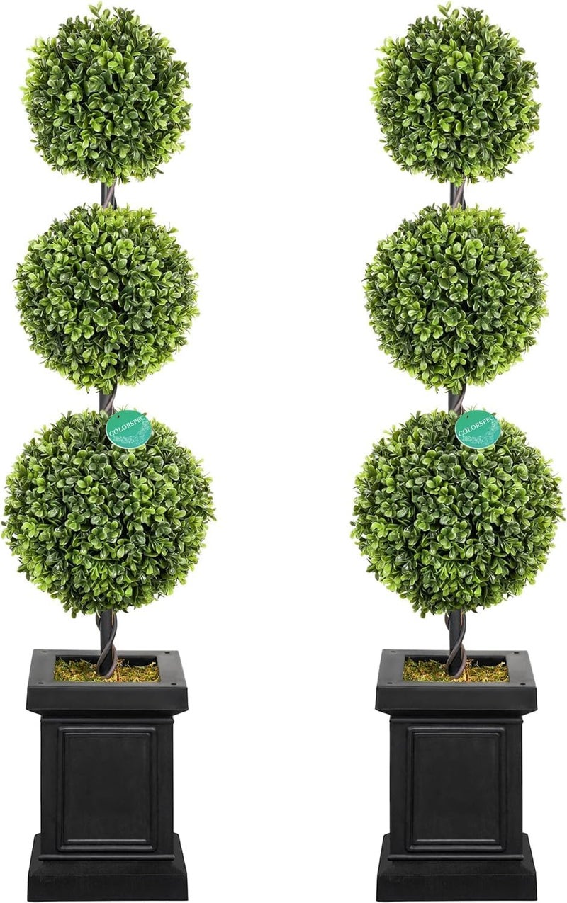 colorspec 3.5ft Boxwood Outdoor Topiary Set of 2, Tall All Year Green Fake Plant Topiary Trees Artificial Outdoor Porch Trees with Sturdy Pot for Outdoor Indoor (Ball) - Image 1