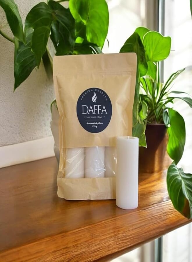 Daffa Premium Candles, Unscented, Set of 4 Pillars, 670 g