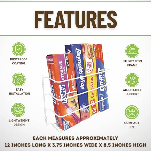 Evelots Kitchen Wrap Organizer - 2 Pack - Hold up to 4 Plastic, Foil, Paper, Wax - Cabinet Door, Wall Rack Basket - Sandwich, Freezer, Food Bag Storage - Laundry Supplies - Plastic Coated Metal - Image 3