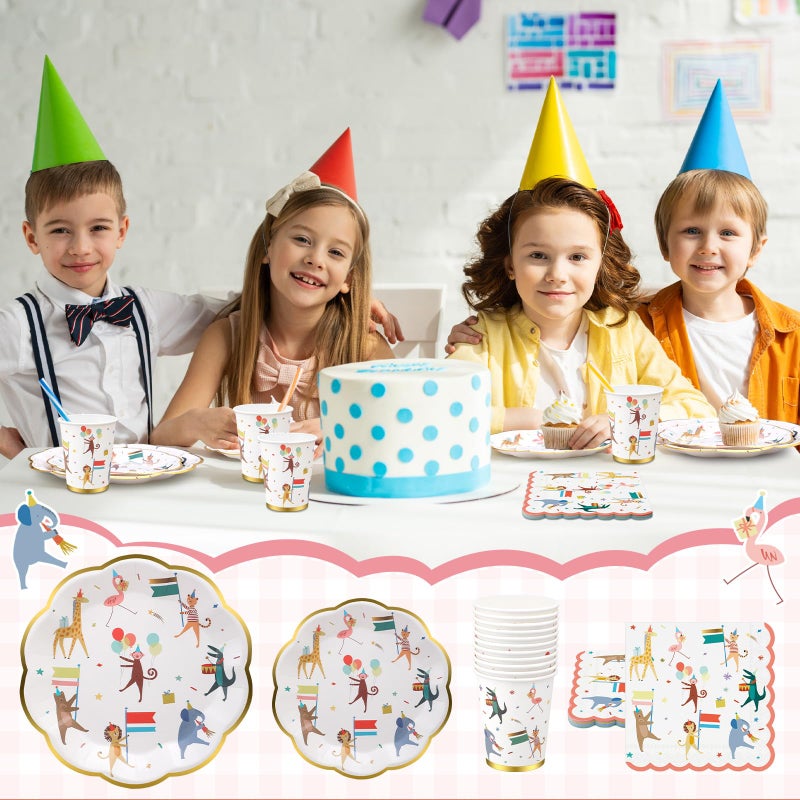 Maxdot 100 Pcs Animal Parade Party Plates Set, Including 9 Inch and 7 Inch Animal Parade Paper Scalloped Plates, Cute Disposable Napkins and Paper Cups for Kids Birthday Decorations, Baby Shower - Image 5