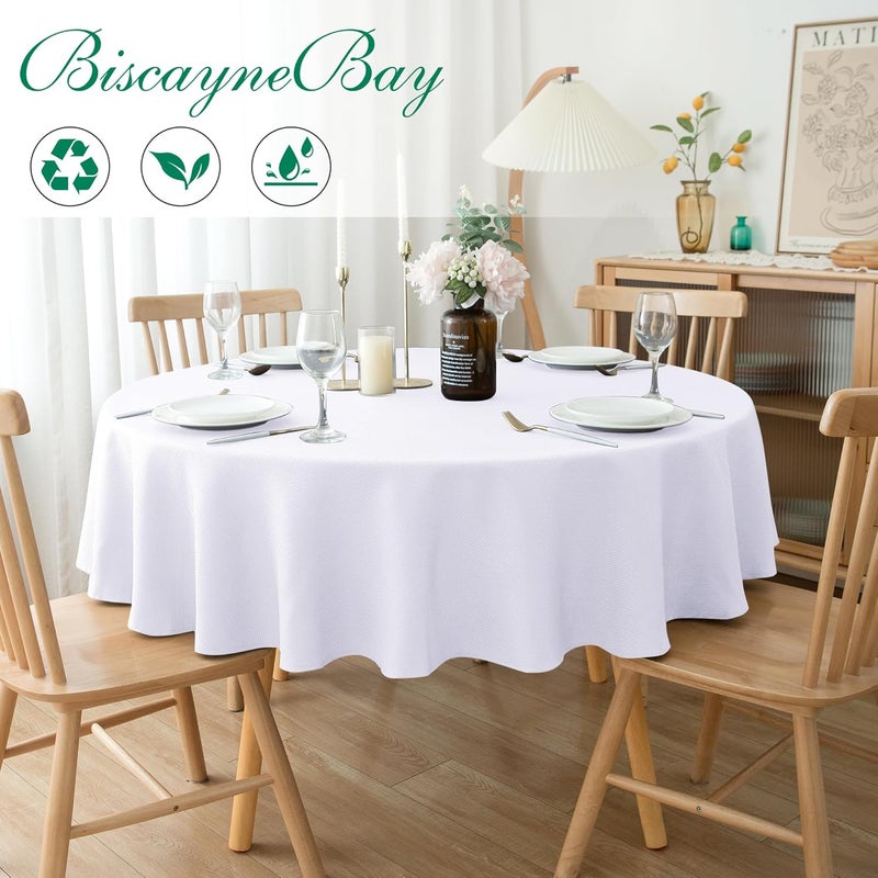 Biscaynebay Elegant upgraded practical design Textured Fabric Round Tablecloths 70", White Table Cloth Water Resistant Circle Folding Table Covers for Dining, Kitchen, Wedding and Parties etc. Machine Washable Trendy varied sizing alternatives - Image 2