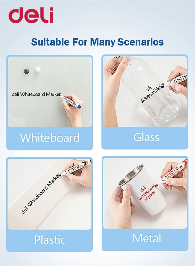 ديلي طقم أقلام ماركر للسبورة البيضاء بحبر حبر منخفض رائحة وغير سام مكون من 4 قطع لوازم الكتابة للمدرسة والمنزل والمكتب 4 ألوان - Image 5