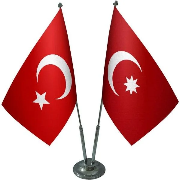 Saturndesign Desktop Ottoman Flag Turkish Flag Double Chrome Pole Table Flag Set