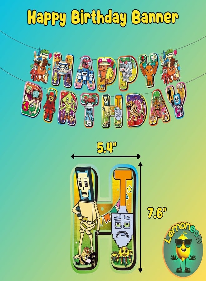 Lemoneon Steal a Brainrot Birthday Party Decorations Supplies Happy Birthday Banner Cake Cupcake Toppers Balloons Background - Image 2
