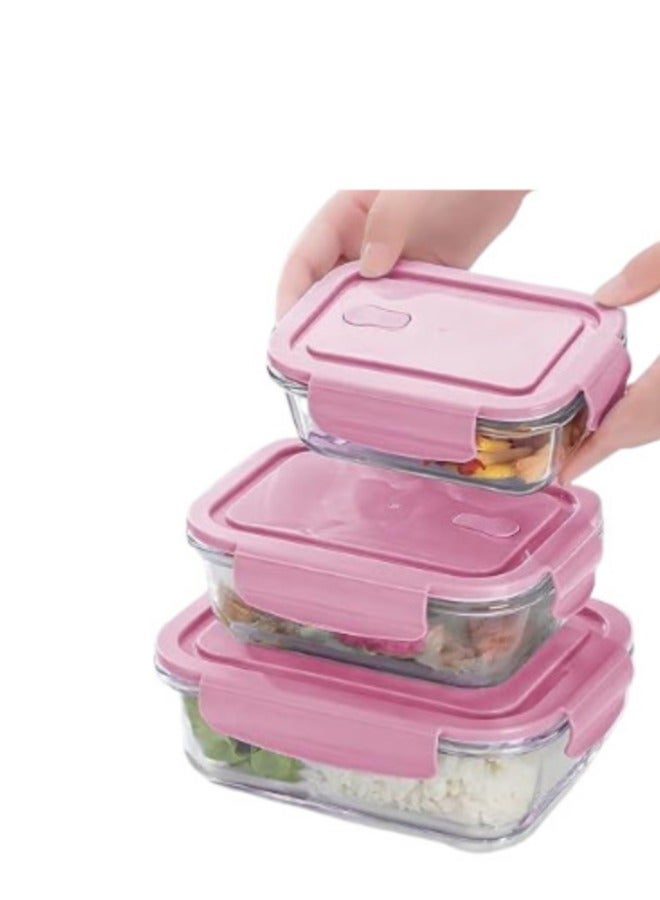 صندوق غداء مكون من 3 عبوات من زجاج البورسليكات القابل للاستخدام في الميكروويف، حاوية تخزين طعام زجاجية مع حقيبة عازلة - Image 4