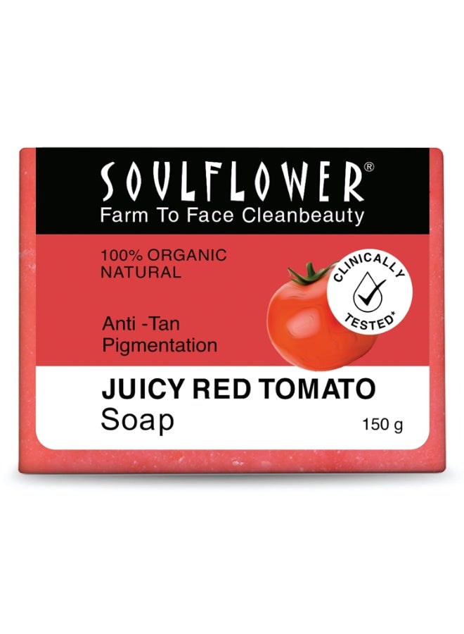 Soulflower Tomato Soap Tan Removal, Skin Acne, Pimple, Blemishes, Fine Lines, Wrinkles | Handmade, Premium, Nautral, Bathing Soap | Tomato, Beetroot Extract, Olive Oil, Castor Oil, Vitamin E | 150g - Image 1