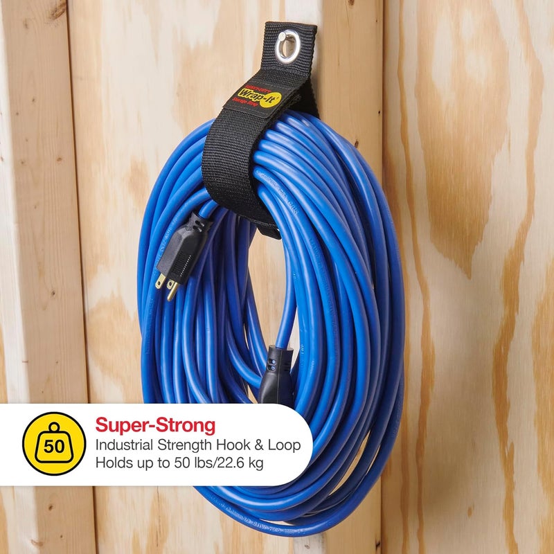 Wrap-It Storage Heavy-Duty Straps - (Assorted 12 Pack) Silver - Hook and Loop Hanging Extension Cord Organizer for Cable Management and Storage on Garage Wall, RV Gadgets and Appliances - Image 4
