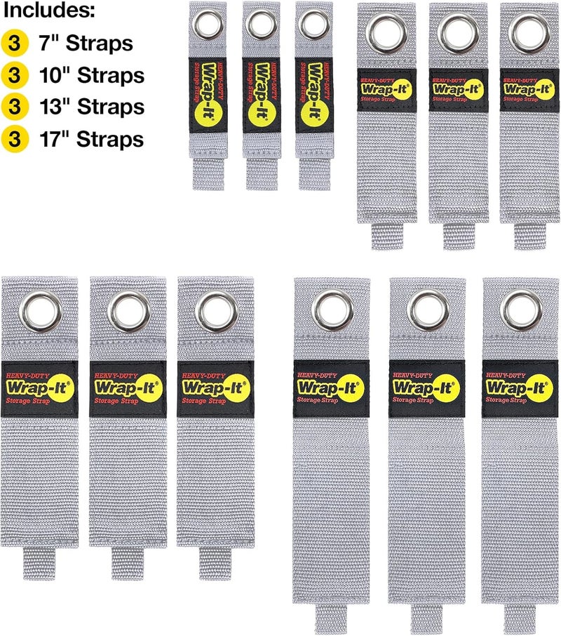 Wrap-It Storage Heavy-Duty Straps - (Assorted 12 Pack) Silver - Hook and Loop Hanging Extension Cord Organizer for Cable Management and Storage on Garage Wall, RV Gadgets and Appliances - Image 3