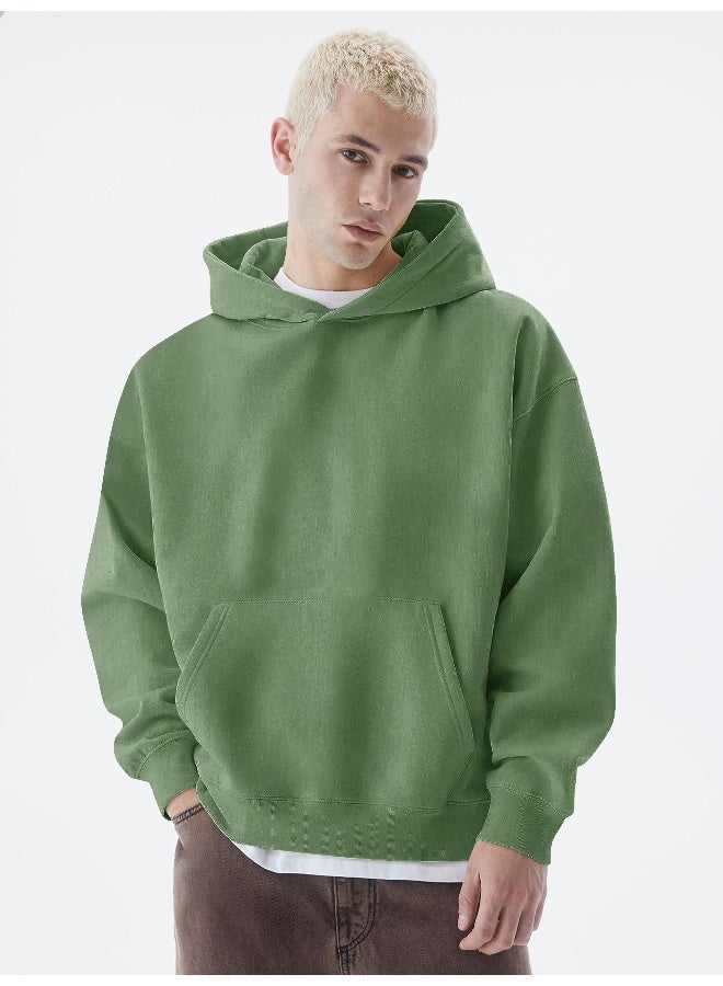 مانياك هودي رجالي صوف أخضر غامق بأكمام كاملة - Image 1