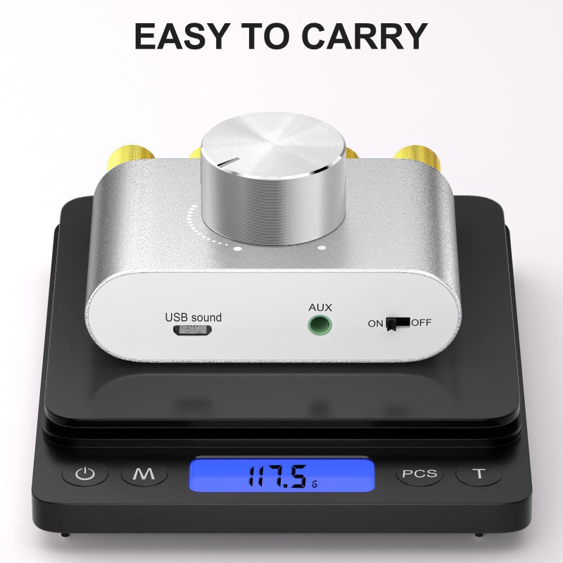 Facmogu F900S 160W Bluetooth 5.0 Mini Amplifier, 80Wx2 2.0CH Audio Power Amplifier, Hi-Fi Stereo Sound Digital Amp Wireless Speaker Amp Receiver w/AUX/USB/BT Input & 12V 5A Power Adapter - Silver - Image 5