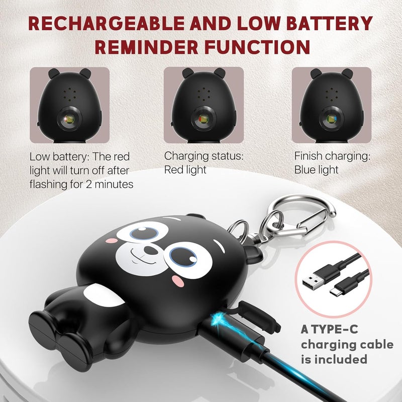 VIGOROAD Personal Safety Alarm for Women – Rechargeable Personal Alarm for Women Kids and Elders – 130dB Loud Siren – Strobe Light – Low Battery Notice – Safety Siren Keychain - Image 4