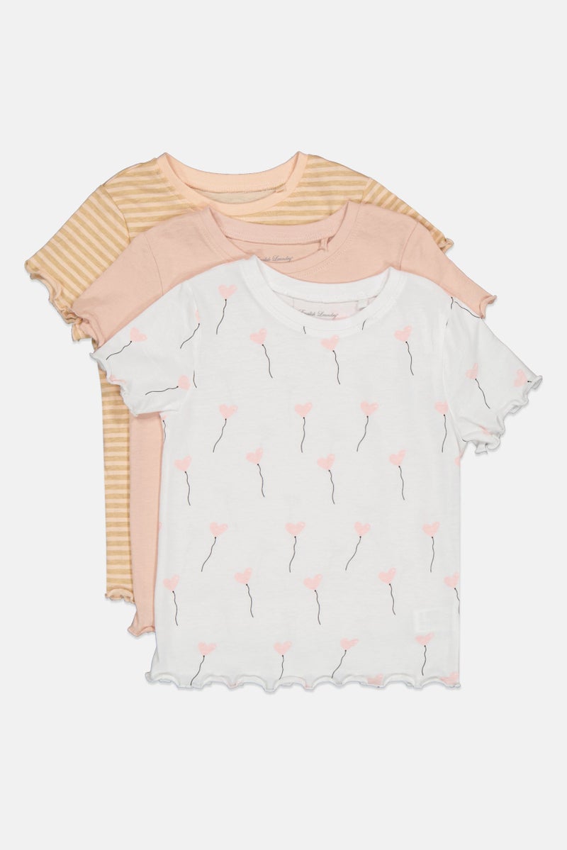 English Laundry Toddlers Girl 3 Pcs Graphic Print Short Sleeve Top, Multicolor - Image 1