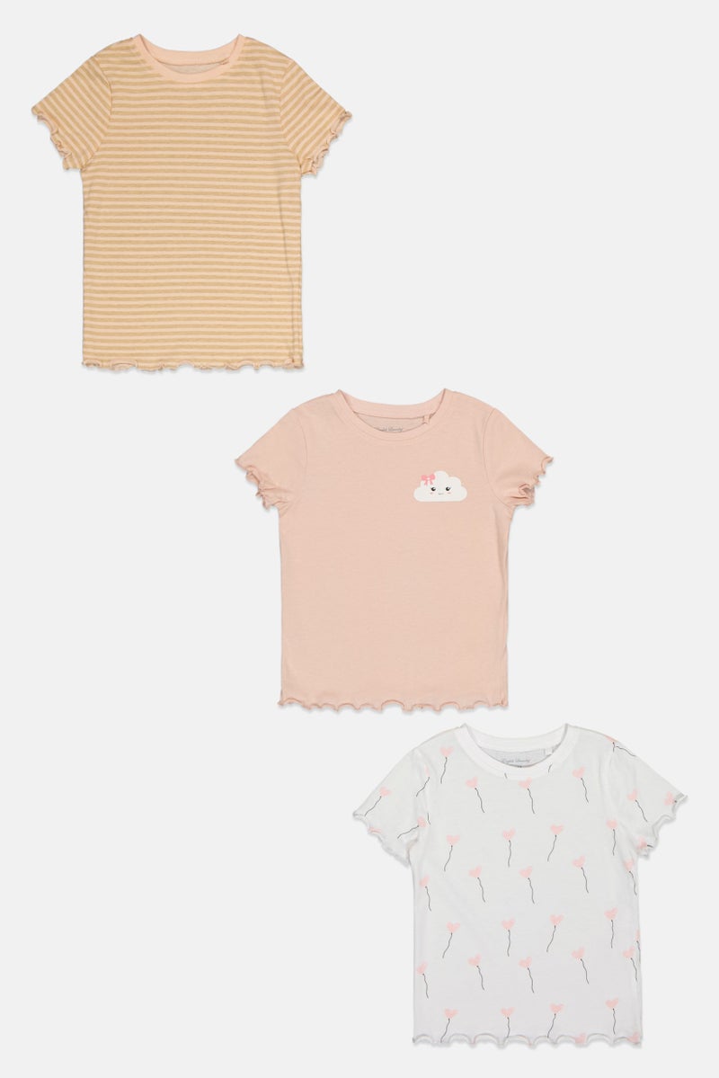 English Laundry Toddlers Girl 3 Pcs Graphic Print Short Sleeve Top, Multicolor - Image 3