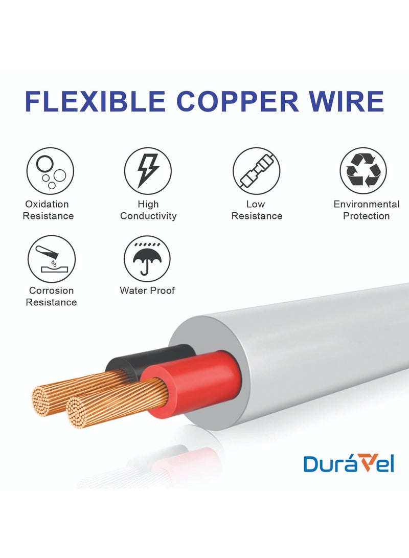 درافل كابل كهربائي من دورافيل، معزول بمادة PVC بيضاء، سلك طاقة مرن دائري (2 كور، 5 متر، 1.5 مم) - Image 4