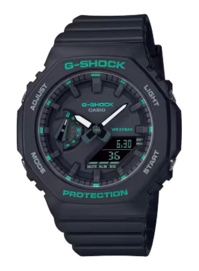 G-SHOCK Casio G-Shock GMA-S2100GA-1AER Women’s Analog-Digital Watch – Black Dial with Green Accents, Black Resin Band, Slim Design, Carbon Core Guard, Shock Resistant, 200M Water Resistant, LED Light, World Time, Stopwatch, Alarm