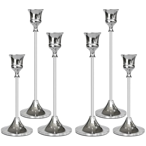 Showin Candlestick Holders Silver, 6 Packs Taper Candle Holder for Candlesticks, Candle Sticks Holder Decor for Home Decor - Image 1