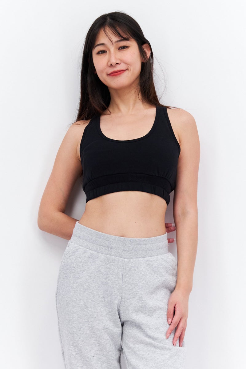 COZI Women U-Neckline Sleeveless Solid Crop Top, Black - Image 1