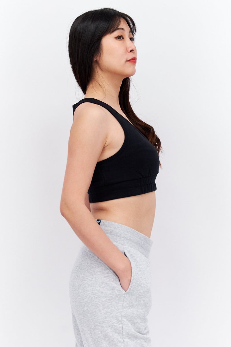 COZI Women U-Neckline Sleeveless Solid Crop Top, Black - Image 3