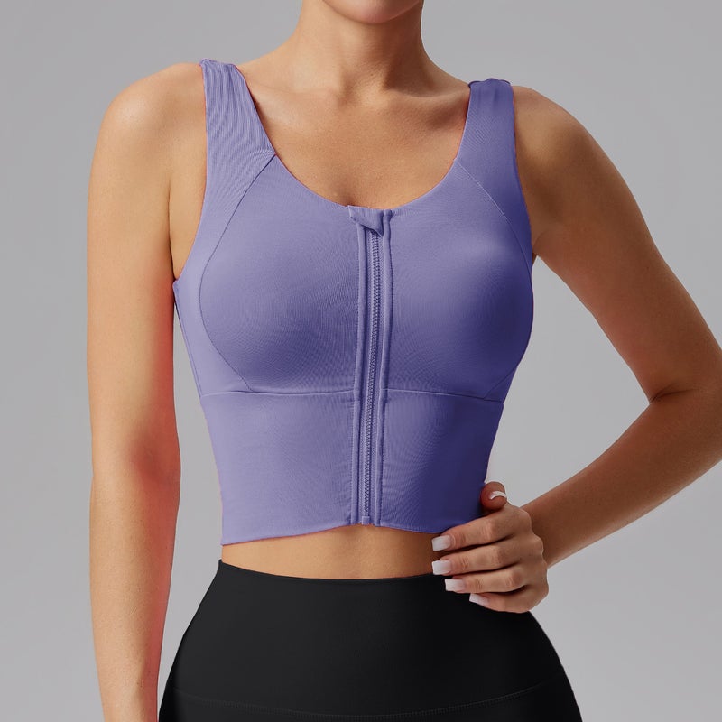 Sports Bra Acorus Calamus Purple FBF2237813 Naked Zipper Sports Underwear Women's High Strength Shockproof Gather-up Fitness Beautiful Back Professional Training Running Yoga Bra