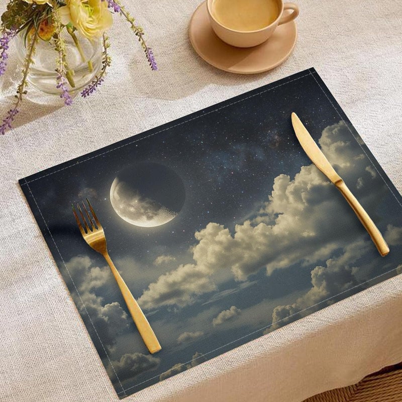 Starry Sky Sea of Clouds Placemats Rectangle Set of 2 Heat-Resistant Table Mats Dreamy Sea of Clouds Non-Slip Place Mats Machine Washable & Reusable for Party Home Kitchen Table Decoration, Navy Blue - Image 2