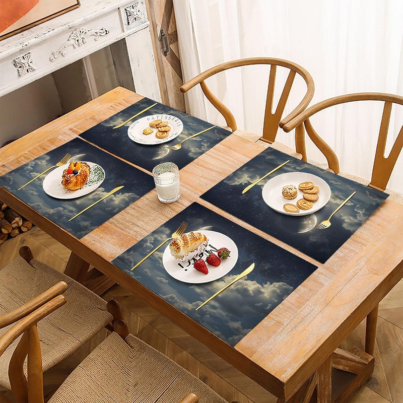 Starry Sky Sea of Clouds Placemats Rectangle Set of 2 Heat-Resistant Table Mats Dreamy Sea of Clouds Non-Slip Place Mats Machine Washable & Reusable for Party Home Kitchen Table Decoration, Navy Blue - Image 5