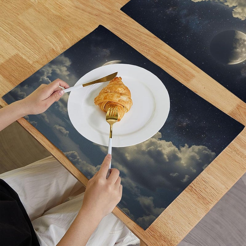 Starry Sky Sea of Clouds Placemats Rectangle Set of 2 Heat-Resistant Table Mats Dreamy Sea of Clouds Non-Slip Place Mats Machine Washable & Reusable for Party Home Kitchen Table Decoration, Navy Blue - Image 4