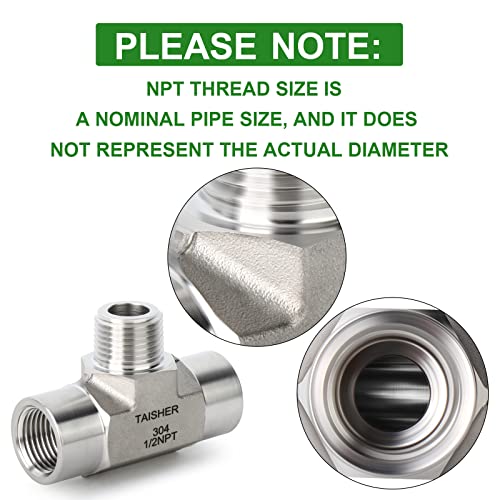 TAISHER 1PCS Forging of 304 Stainless Steel Tee Pipe Fittings, 1/2" NPT Female x 1/2" NPT Male x 1/2" NPT Female Pipe Fittings, Male Branch Tee - Image 5