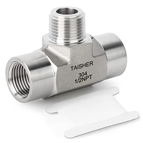 TAISHER 1PCS Forging of 304 Stainless Steel Tee Pipe Fittings, 1/2" NPT Female x 1/2" NPT Male x 1/2" NPT Female Pipe Fittings, Male Branch Tee - Image 1