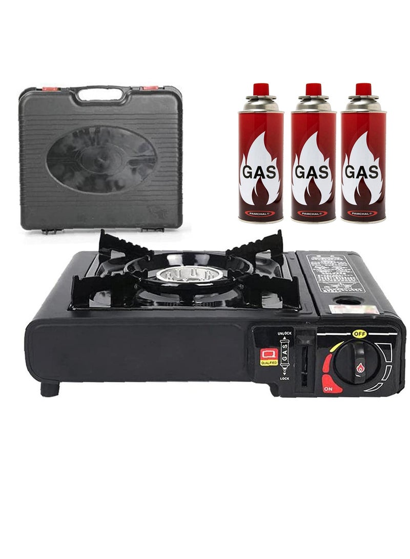 GO2CAMPS Camping Stove with 3-Piece Butane Gas Catridge -Two Way - Black/Orange/Red - Image 1