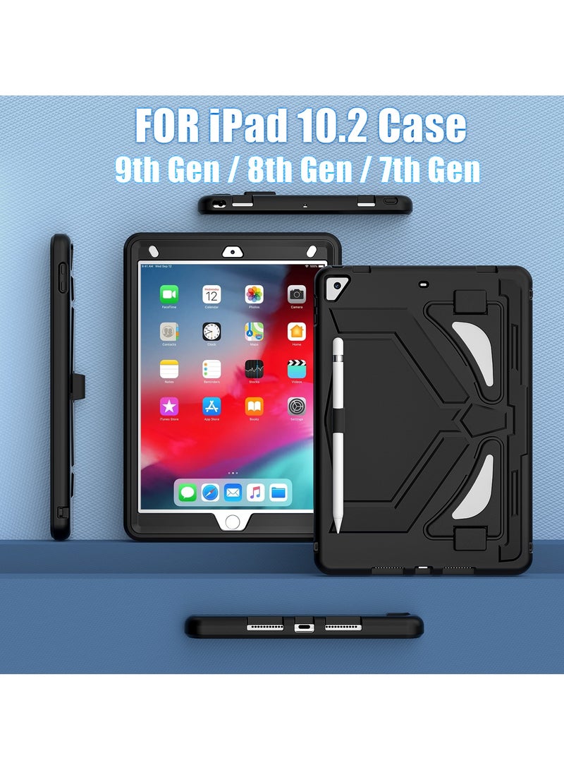 Suitable for iPad 10.2 inch 2021/2020/2019 Panther Silicone+PC Anti Drop Tablet Protective Case Black/Black