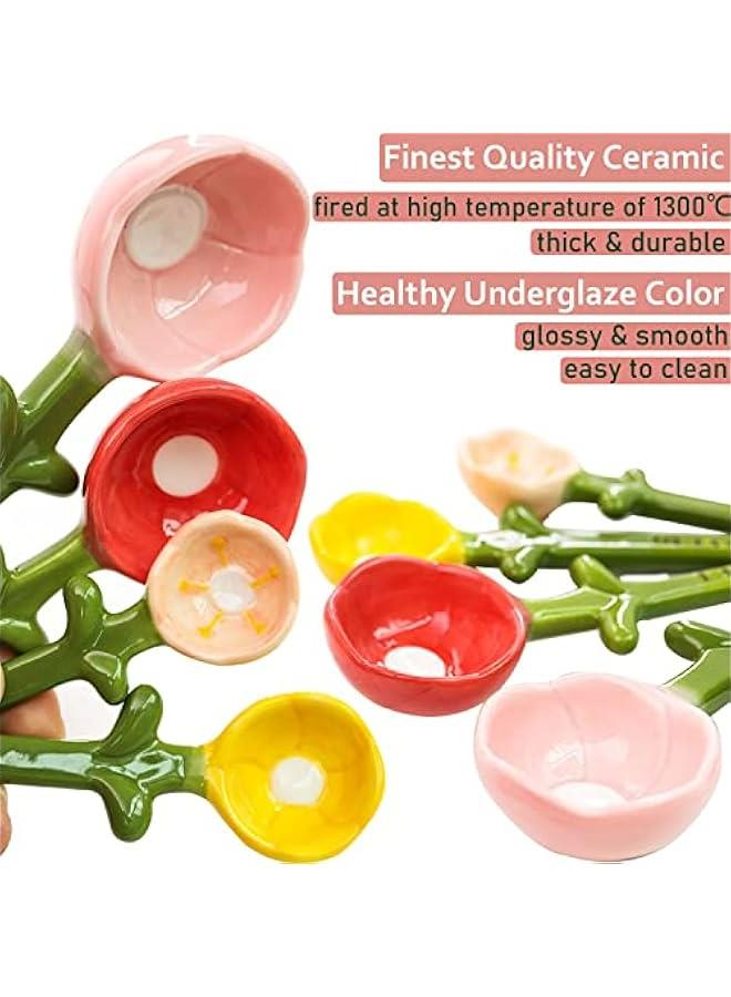Pink Ceramic Flower Measuring Spoons Set in Pot for Baking Gifts - Cute Holder for Dry Wet Ingredients - Dishwasher Safe. - Image 4