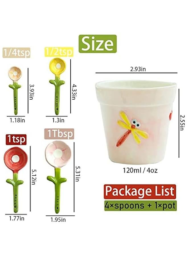 Pink Ceramic Flower Measuring Spoons Set in Pot for Baking Gifts - Cute Holder for Dry Wet Ingredients - Dishwasher Safe. - Image 5