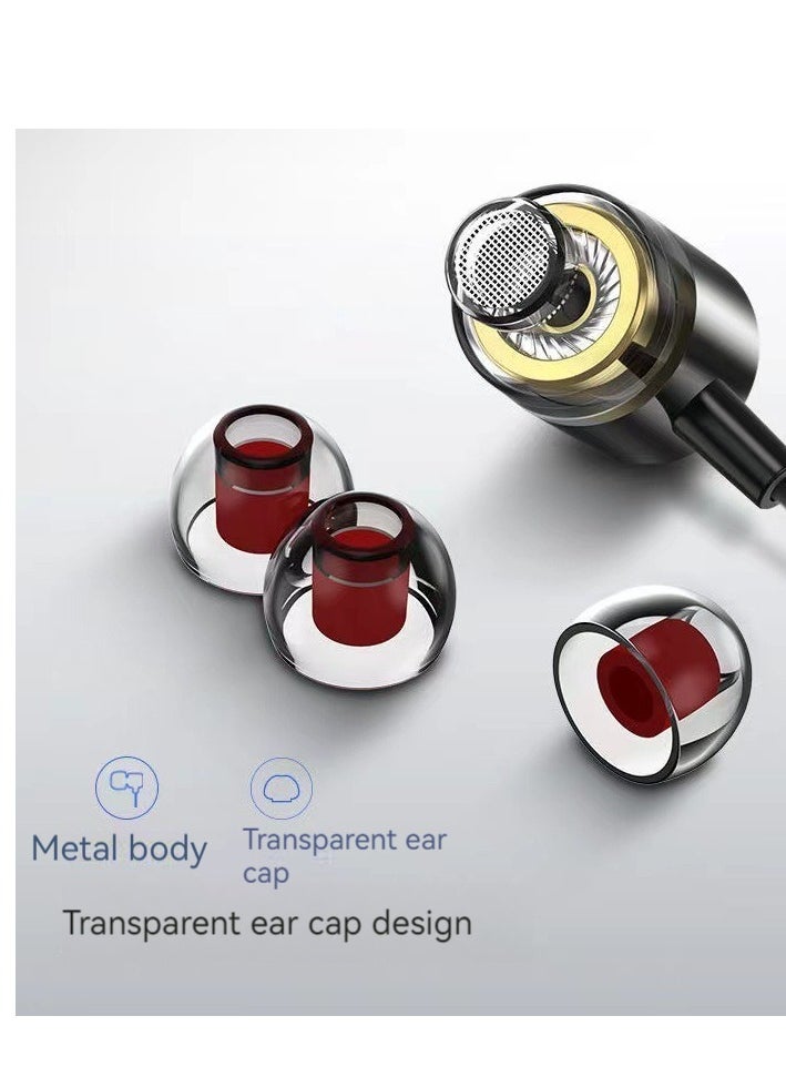 Generic Metal heavy bass wired in-ear headphones with wire-controlled tuning earbuds with microphone (red)  - Image 2
