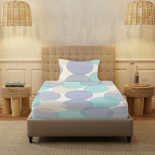 Urban Space 100% Cotton Bedsheet for Single Bed, Serene 200 TC Bedsheet Single Size Bed Cotton with 1 Pillow Cover (58 x 90 inches, Oval Blue) - Image 2