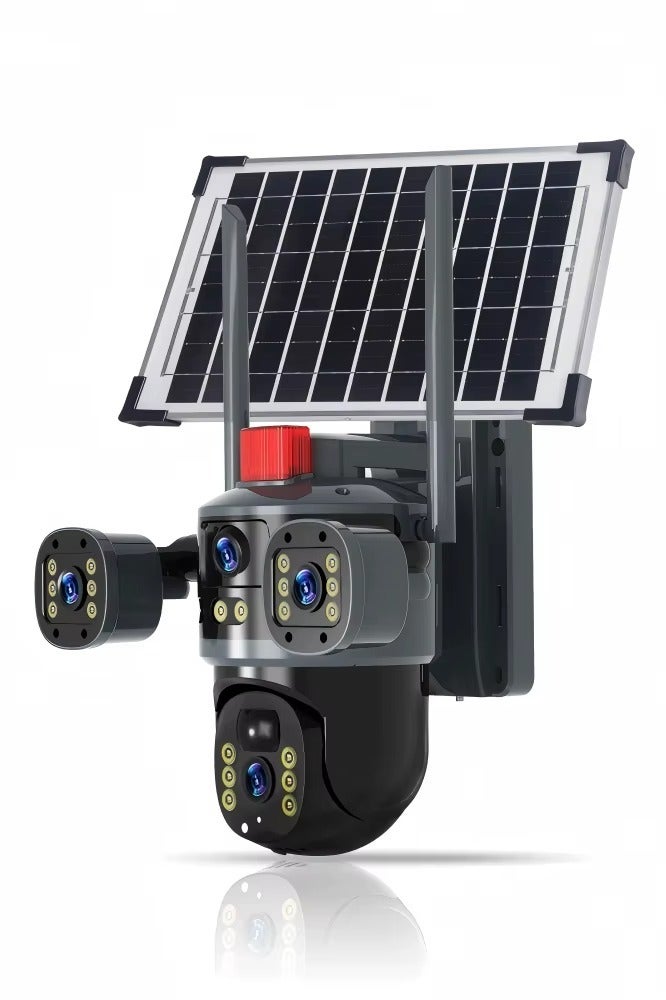 اميرا مراقبة خارجية 3 في 1 تعمل بالطاقة الشمسية لاسلكية V380 مزودة بخاصية التتبع التلقائي ودقة 4K فائقة الوضوح وكاميرا مراقبة PTZ 4G GSM CCTV