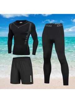 Generic Body Swimsuit Men's Swimming Trunks Long Summer Quick-drying Sunscreen Long Sleeve Trousers Split Hot Spring Beach Surfing Snorkeling Factory-Color:❥☆#∝〃★Cx Printed Long Sleeves + Reflective Shorts + Black Tight Trousers☆❥-Size:❥☆M [ 50-60kg ]☆❥  - Image 1