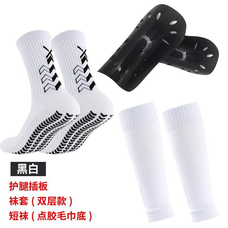 Generic Amazon cross-border dispensing football socks mid-calf elastic socks sports protective baffle Stadium equipment suit wholesale White socks + socks + black flapper