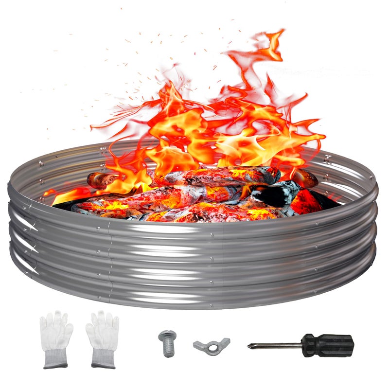 PROWORX 60 Inch Outdoor Fire Pit Ring, Round Galvanized Portable Fire Pit for Camping, Metal Steel Bonfire Fire Ring for Outside, Backyard - Image 1