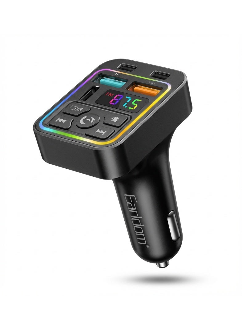 Earldom 4-in-1 Car Charger (M108) - Bluetooth MP3 Player, 3.1A Fast Charging, Multi-Color LED - Image 1
