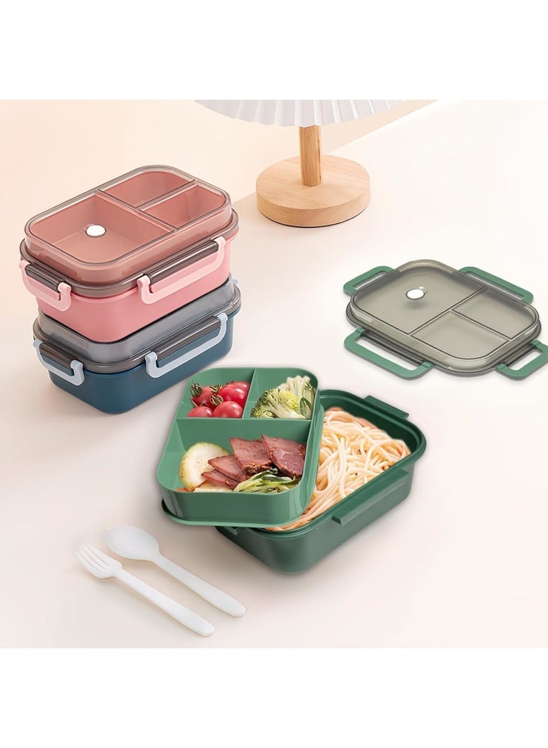 SYOSI Portable Lunch Boxes for Adult Kids, 2 Layers All-in-One Stackable Lunch Box Utensil Set with Cutlery, Leak-Proof Food Storage Box for School Dining Out, Work, Picnic, Green - Image 2