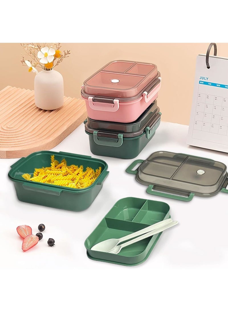 SYOSI Portable Lunch Boxes for Adult Kids, 2 Layers All-in-One Stackable Lunch Box Utensil Set with Cutlery, Leak-Proof Food Storage Box for School Dining Out, Work, Picnic, Green - Image 4