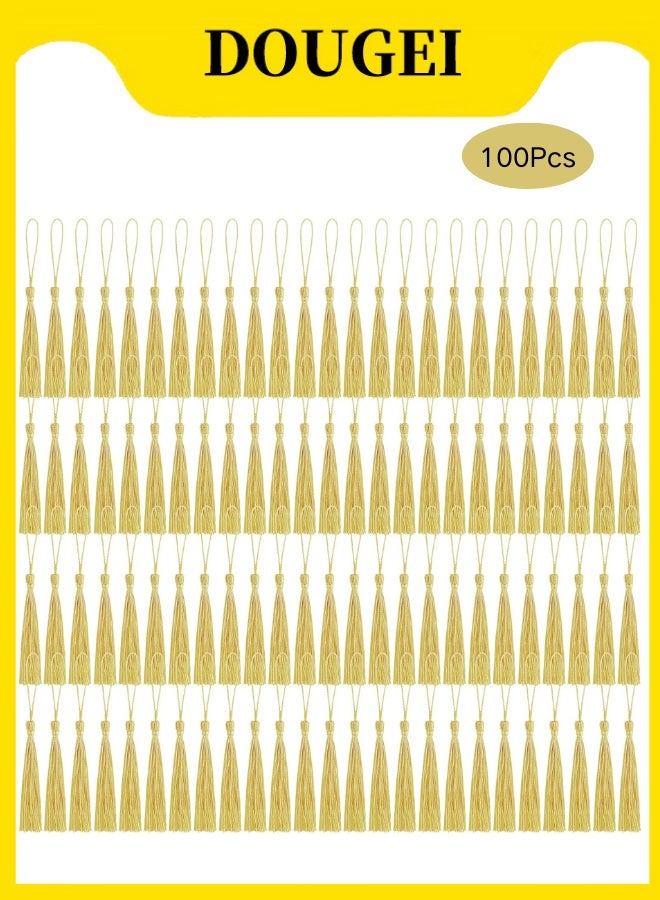 دوغي 100 قطعة من شرابات خيوط حريرية ناعمة ذهبية فاتحة 13 سم / 5 بوصة مصنوعة يدوياً مع حلقة للقيام بصنع المجوهرات، مشاريع الأعمال اليدوية، وعلامات الكتب - Image 1